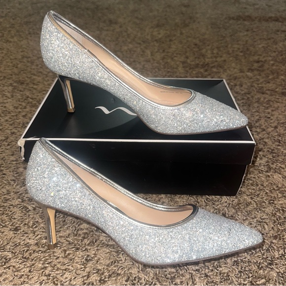 Nina Silver Sparkly Heels - Picture 1 of 10